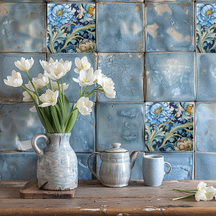 Blommigt för blå och vit Vintage Kakelplatta