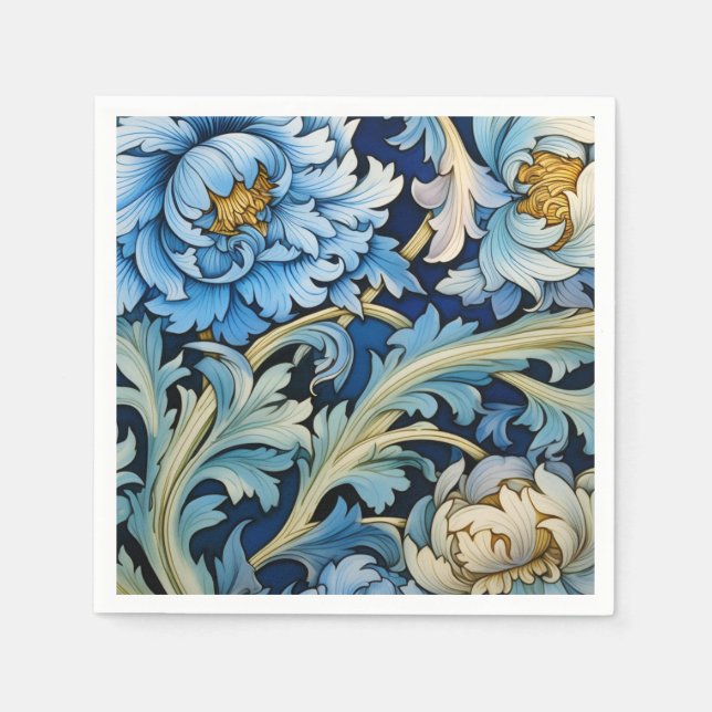 Blommigt för blå och vit Vintage Pappersservett (Framsidan)