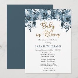 Blommigt för blå vattenfärg | Guld Baby i Bloom Sh Inbjudningar