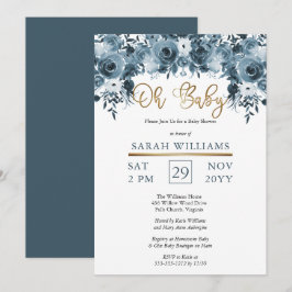 Blommigt för blå vattenfärg | Guld Boy Oh Baby Sho Inbjudningar