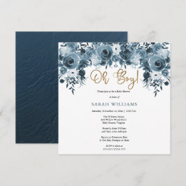 Blommigt för blå vattenfärg | Guld Oh Boy Shower Inbjudningar