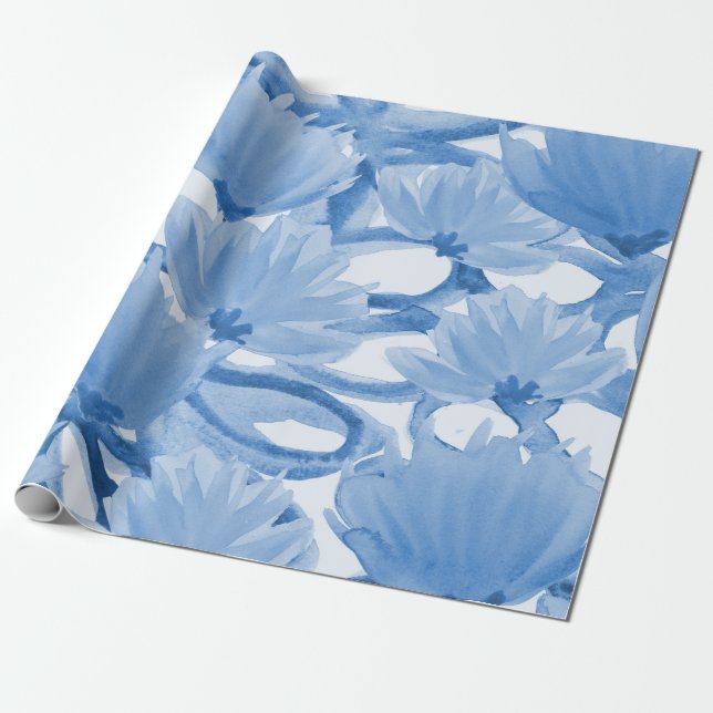 Blommigt för blå vattenfärg presentpapper (Utrullad)