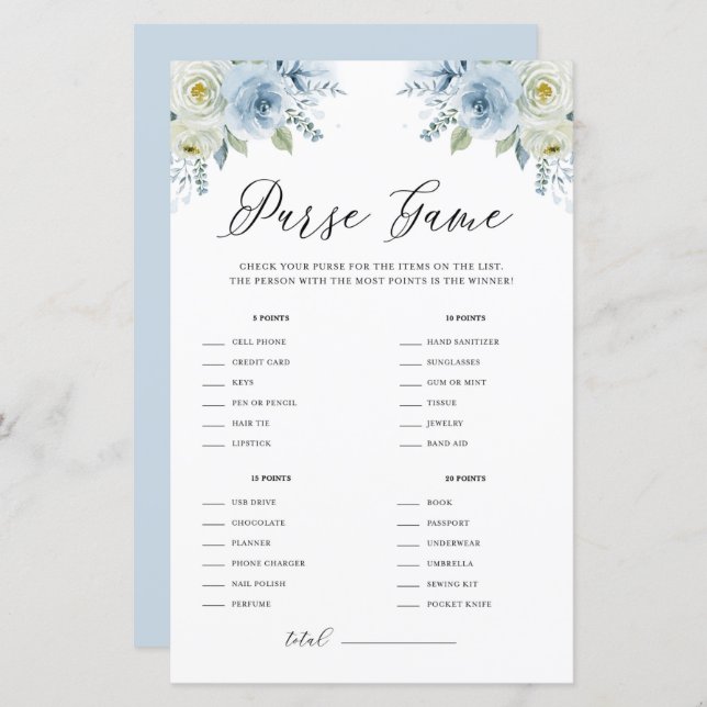 Blommigt för blå vattenfärg Vad är i ditt Purse-sp (Fram/baksida)