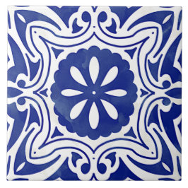 Blommigt för blå vit Abstrakt i Medelhavet Kakelplatta