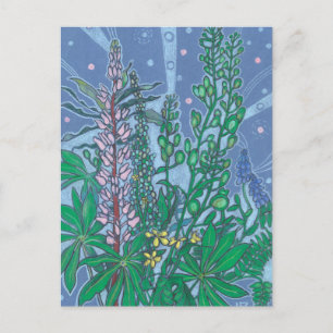 Blommigt för Blånätsblommor, Blommar, pastellmålni Vykort