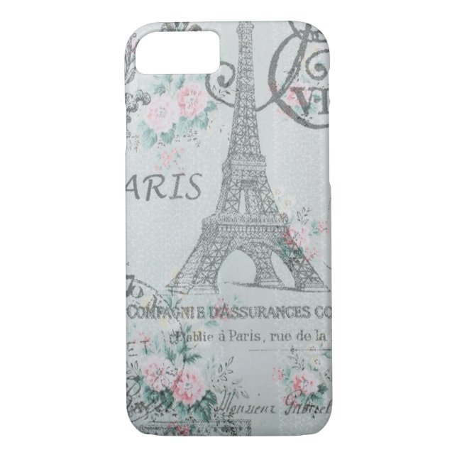 blommigt för blått för shabby chicparis eiffel Case-Mate iPhone skal (Baksida)