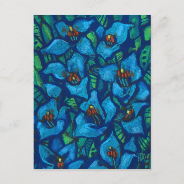 Blommigt för Blue Puya Exotic Flowers-Abstrakt Vykort (Framsida)