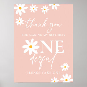 Blommigt för Boho Rosa Daisy Groovy-Födelsedagsfes Poster