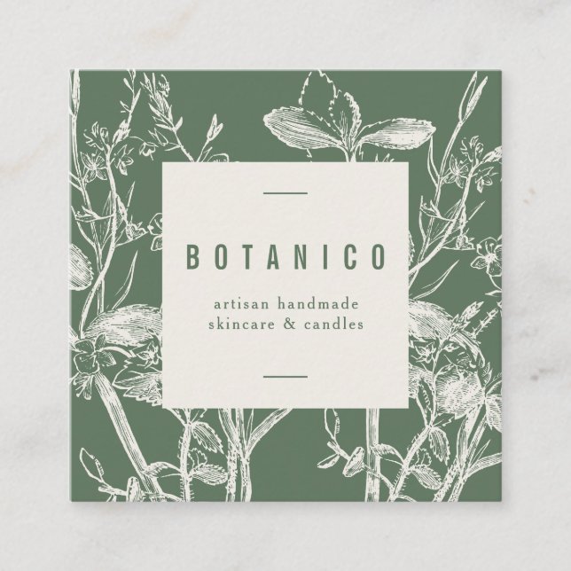 Blommigt för botanisk Grönt  Enkelt klasskvadrat S Fyrkantigt Visitkort (Framsida)