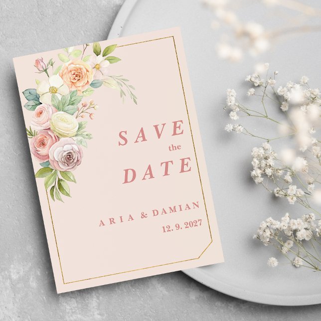 Blommigt för botanisk rosa Spara datum Inbjudningar (Watercolor botanical pink floral Save the Date)