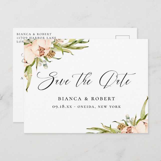 Blommigt för botaniska skogar Spara datum Meddelande Vykort (Fram/baksida)