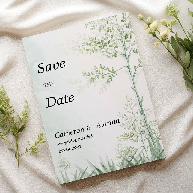 Blommigt för botaniskt grönt löv, rustik Spara dat Inbjudningar (Botanic greenery leaf floral rustic Save the Date )