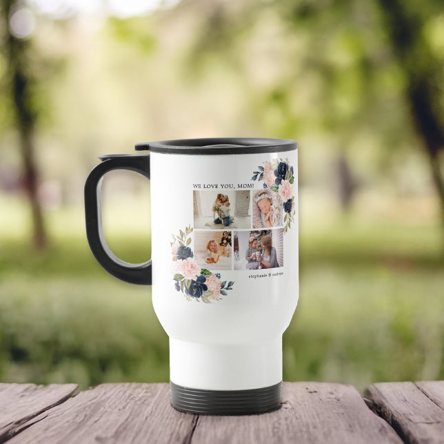 Blommigt för botaniskt vattenfärgsfoto resemugg (Perfect gift for Mother's Day for your special mom. The design features a photo collage)