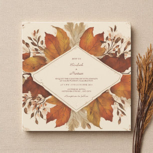 Blommigt för bränd Orange i Rustic Brown Beige - h Inbjudningar