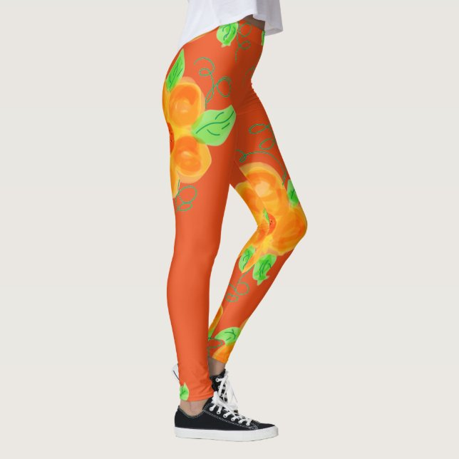 Blommigt för Bright-Orange Leggings (Höger)