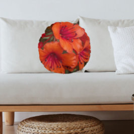 Blommigt för Bright Orange Rhododendron Blooms Rund Kudde
