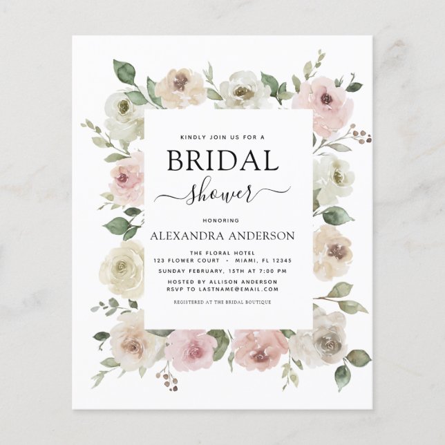 Blommigt för budgetanpassad Rosa-Möhippa i Ro Flygblad (Framsidan)