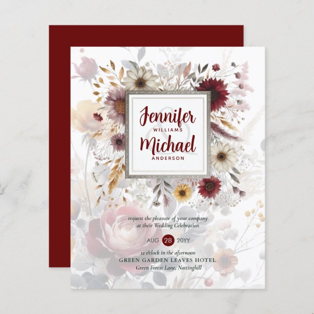 BLOMMIGT FÖR BUDGETEN Burgundy Gult (Fram/baksida)