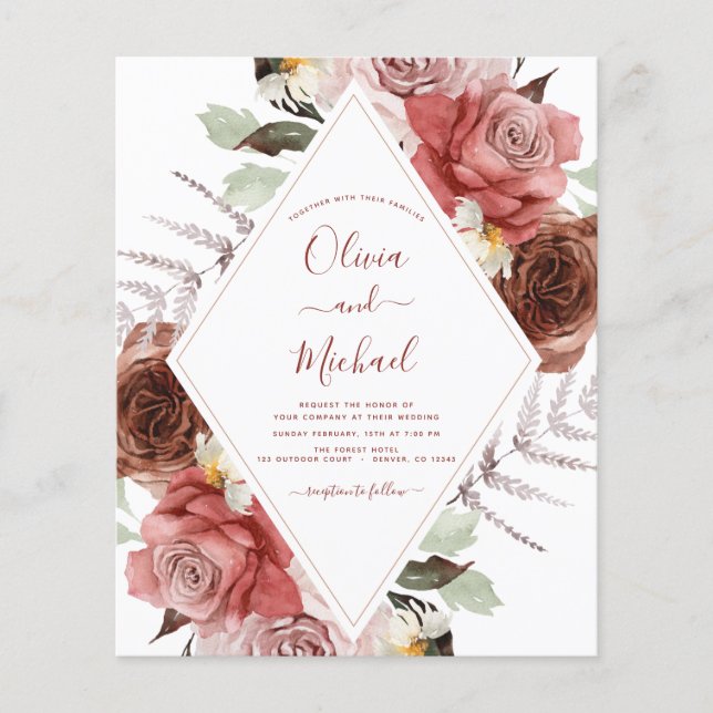 Blommigt för budgetfusionsbröllop hösten - eukalyp flygblad (Framsidan)