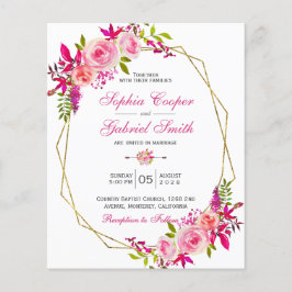 Blommigt för budgetRosa | Bröllopsinbjudan Guld Ra