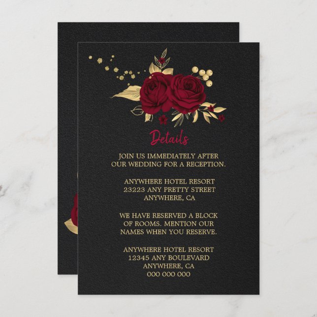 blommigt för burguny-svart guld-kort tilläggskort (Fram/baksida)