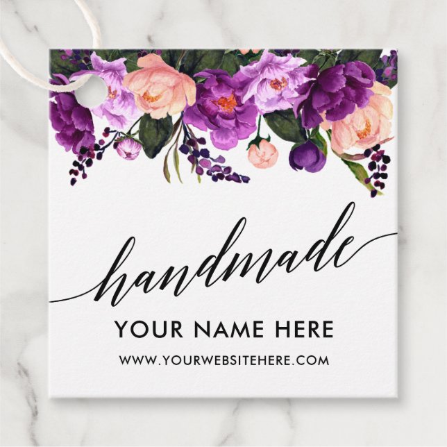 Blommigt för Calligraphy Script Lila Handmade made Gåvor Etiketter (Framsida)