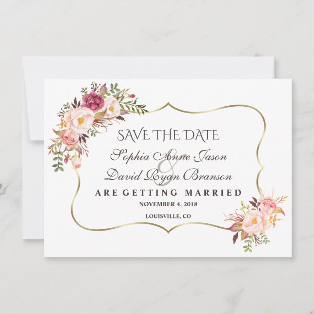  Blommigt för Charm Guld Rosa Spara datum Datumet (Framsida)