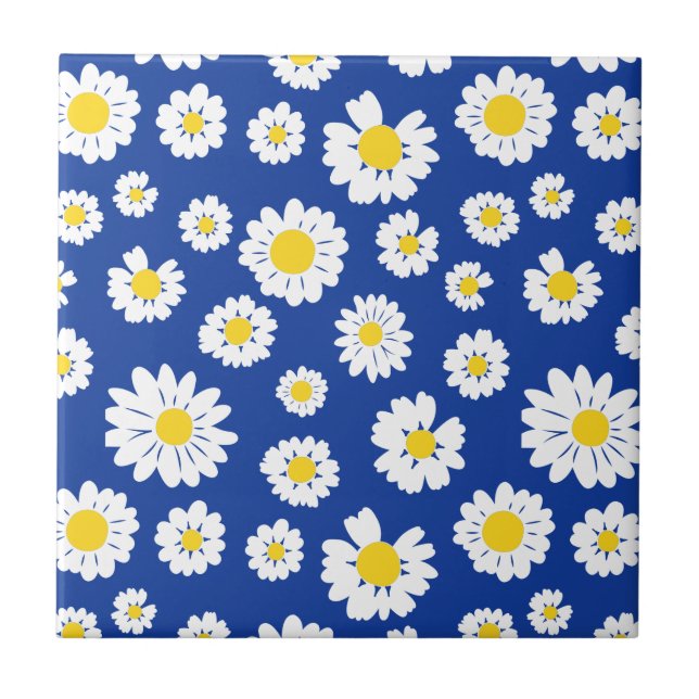 Blommigt för Charming Daisy Design Blue Background Kakelplatta (Framsidan)