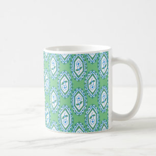 Blommigt för chic av blått Vintage på Grönt Kaffemugg