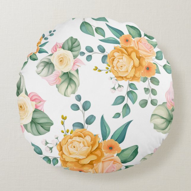 blommigt för chic av elegant rund kudde (Framsidan)