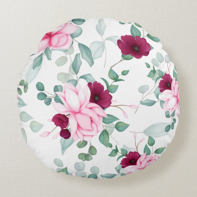 blommigt för chic av elegant rund kudde (Framsidan)