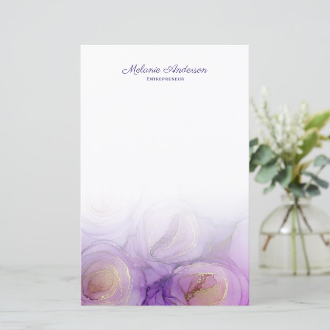 Blommigt för chic Lila Abstrakt  Stationery Papper (Stående Fram)