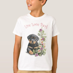 Blommigt för Cute Rottweiler-Hund T Shirt