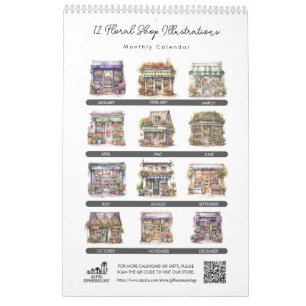 Blommigt för cute Watercolor Shop Flower Shop måna Kalender