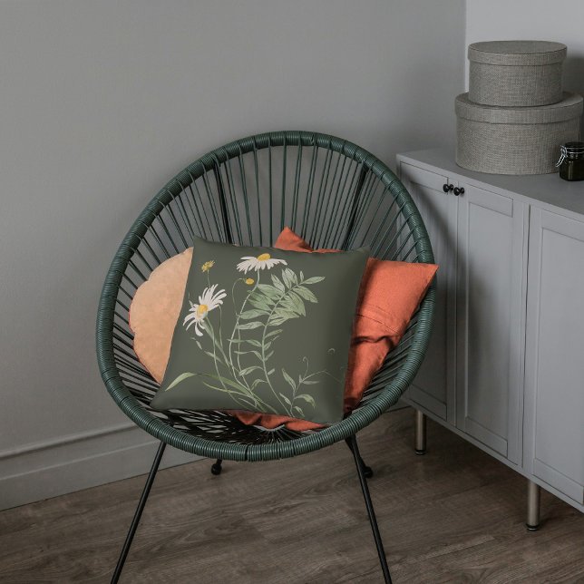 Blommigt för daisy av grönt botaniskt Dekorativ ku Kudde (Skapare uppladdad)