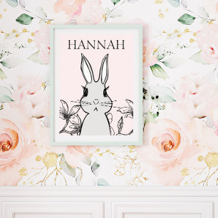Blommigt för den berömvärda Woodland Baby Bunny Poster