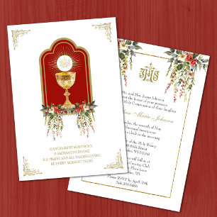 Blommigt för den katolska Heligan Communion Elegan Inbjudningar