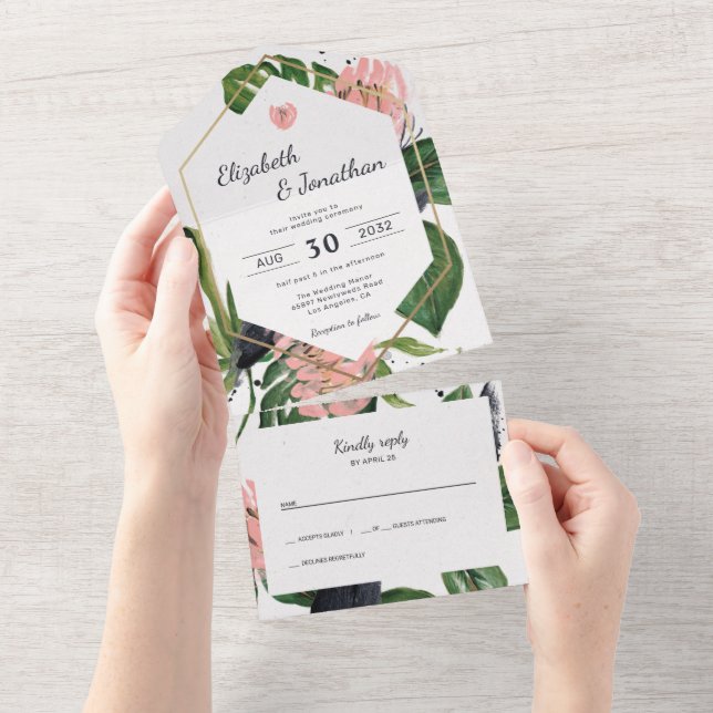 Blommigt för den tropiska djungelns löv och rosa b (Avrivbar del)