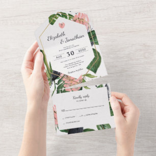 Blommigt för den tropiska djungelns löv och rosa b