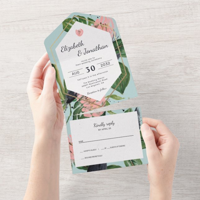 Blommigt för den tropiska djungelns löv och rosa b (Avrivbar del)