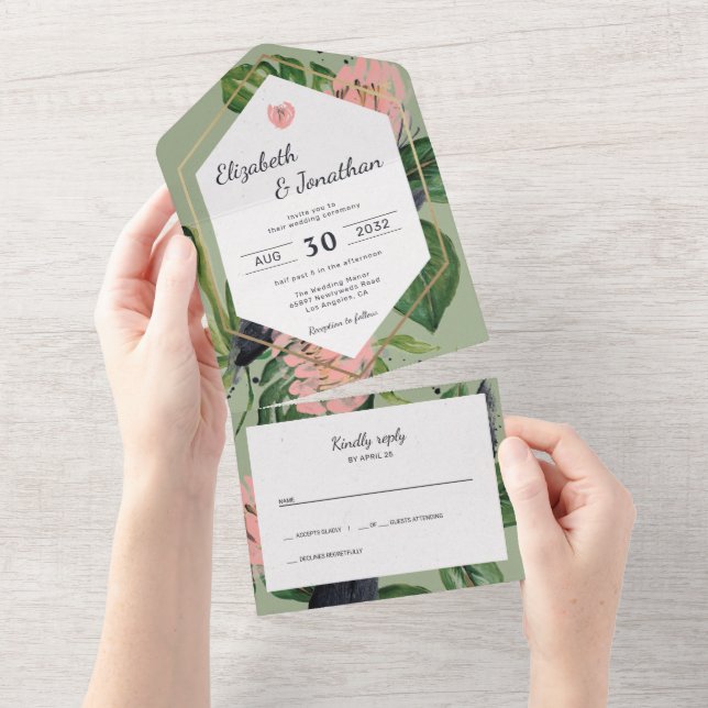 Blommigt för den tropiska djungelns löv och rosa b (Avrivbar del)