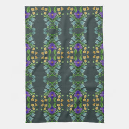 Blommigt för djup turkos kökshandduk