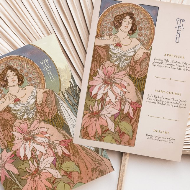 Blommigt för elegant-Art nouveau-menykort Inbjudningar (Skapare uppladdad)