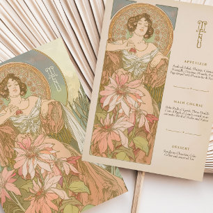 Blommigt för elegant-Art nouveau-menykort Inbjudningar