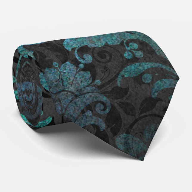 Blommigt för elegant av Aqua Blue Grunge Damask Slips (Rullad)