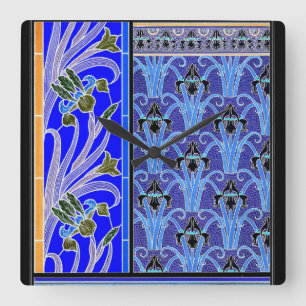 Blommigt för elegant av art nouveau-blomman, vinta fyrkantig klocka