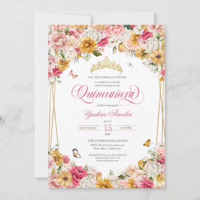 Blommigt för Elegant av  Gult Buttefly Quinceanera Inbjudningar (Framsida)