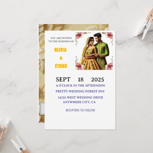 Blommigt för Elegant av gult och grönt för smör Inbjudningar (Fram/Back In Situ)