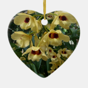 Blommigt för Elegant av gult och maronorchider Julgransprydnad Keramik