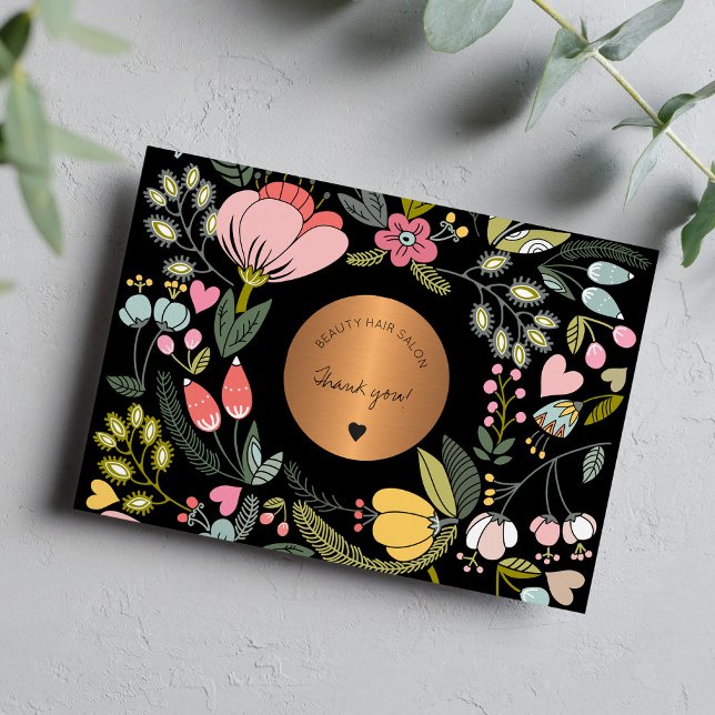 blommigt för elegant av svart och pastelliserad ro tack kort (Skapare uppladdad)